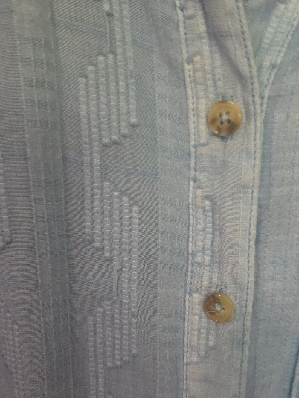 Anthropologie Light Blue Textured Button-Down Shirt With Lace Up Detail Back - Picture 5 of 6